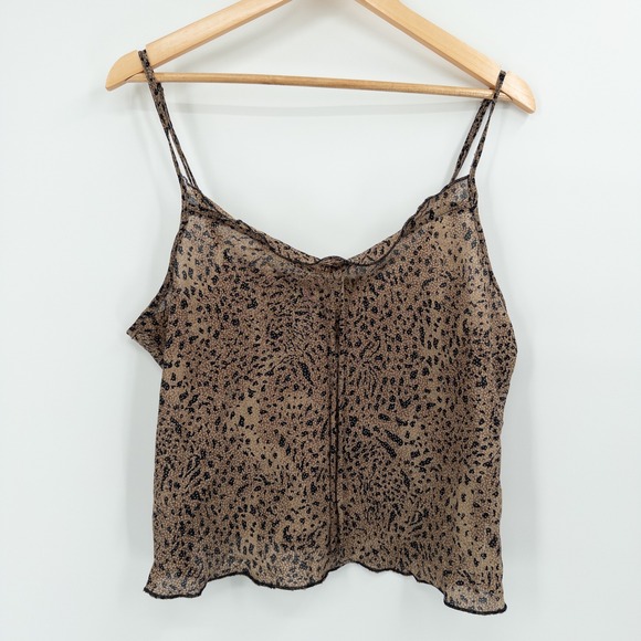 Blue Moon Tops - Y2K Sheer Leopard Print Cami Top Womens L Brown Black Boho Layering Dainty 2000s
